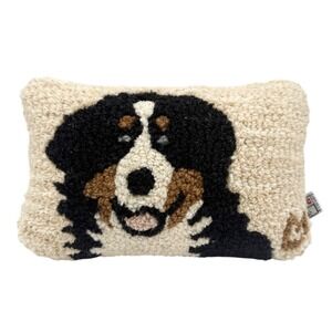 Chandler 4 Corners Hooked Wool Pillow Bernese Mountain Dog 12x7 Cream